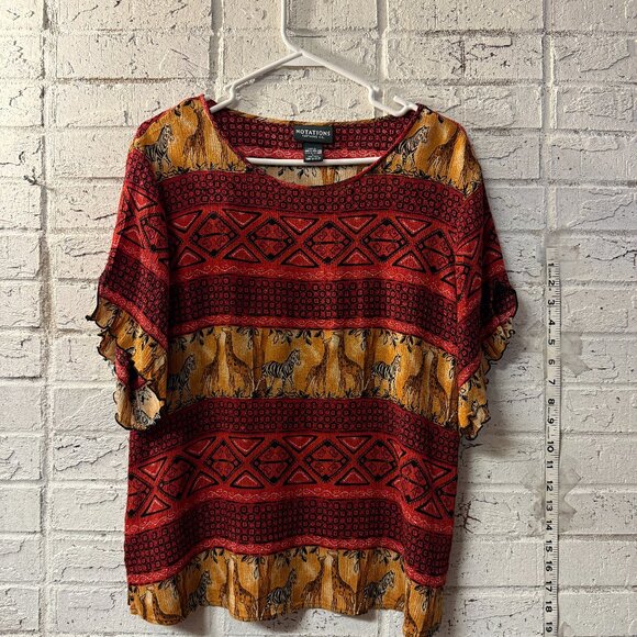 Vintage Tops - Vintage Notations Boho Safari Animal Print Top Blouse Women’s Large Rayon